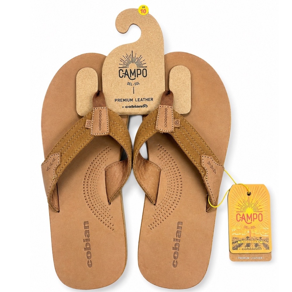 Cobian Lazo Campo Del Sol Mens Tan Premium Leather Flip Flop Sandals Size 10 NEW